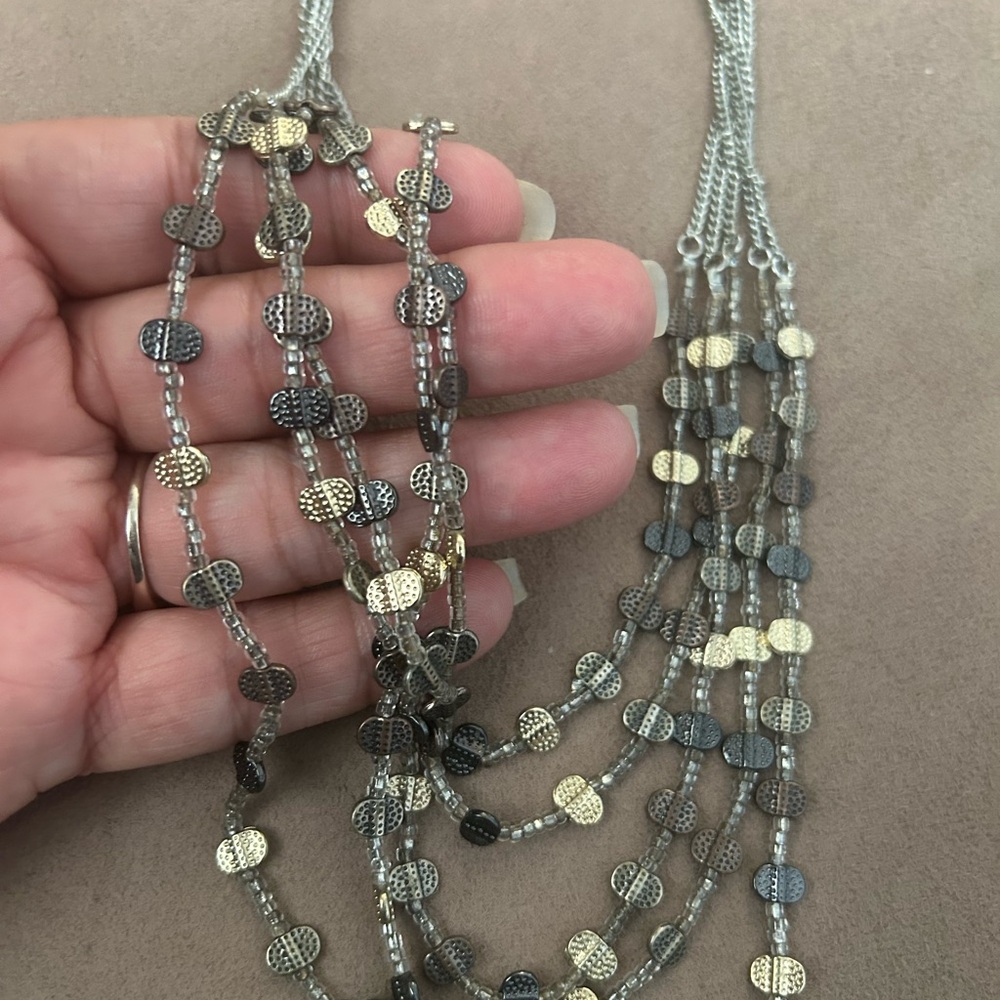 Elegant Multi-Layered Silver and Gold Necklace